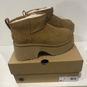 NIB UGG Classic Ultra Mini New Heights Platform Boots, Chestnut, Women's Size 8